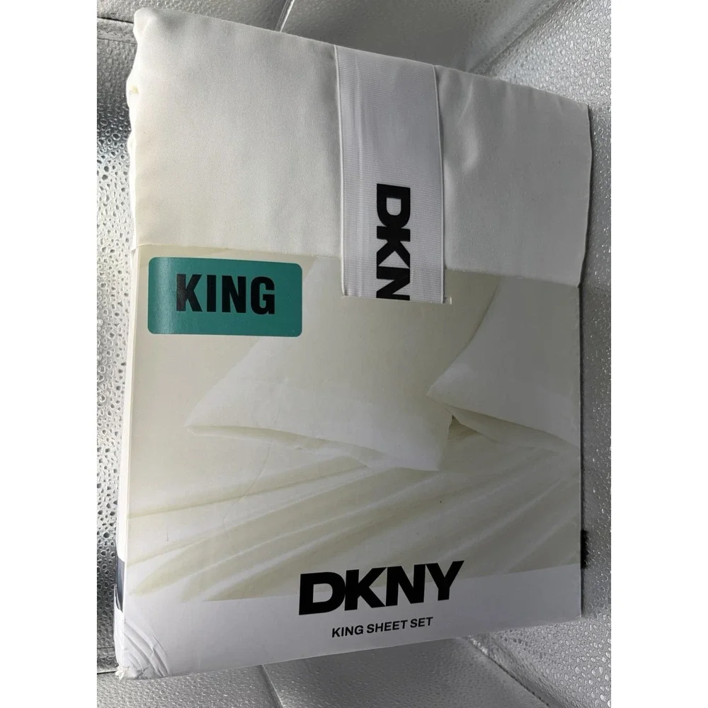 DKNY King Bed Sheet Set Soft 4pc Cream New